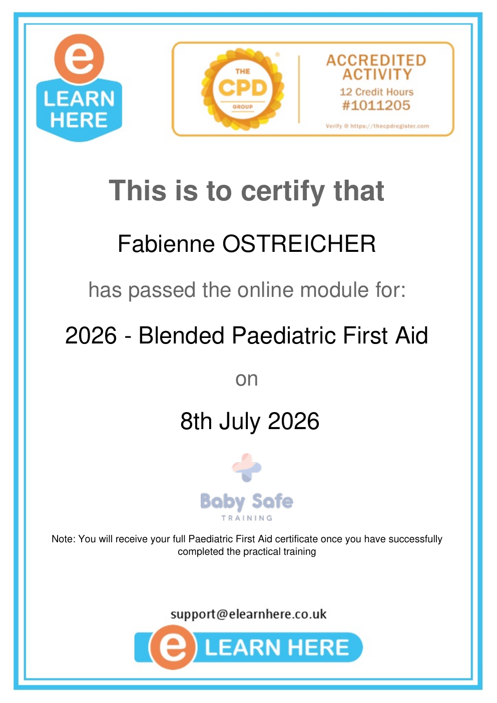 Fabienne Ostreicher Blended Paediatric First Aid online module