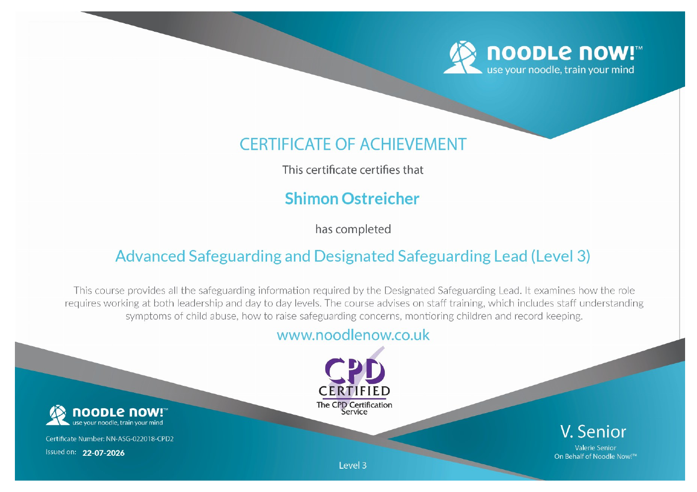 Shimon Ostreicher Advanced Safeguarding and DSL Level 3