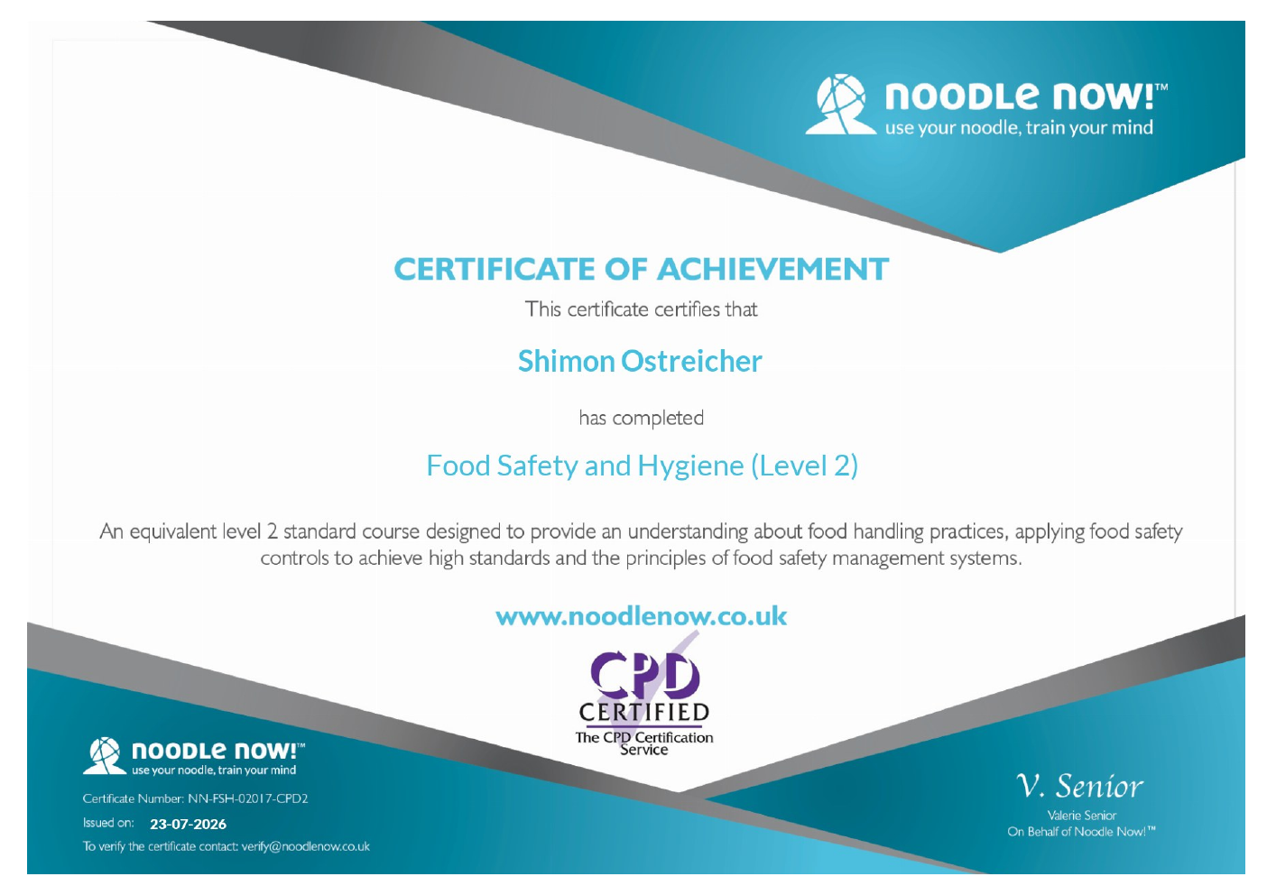 Shimon Ostreicher Food Safety and Hygiene Level 2