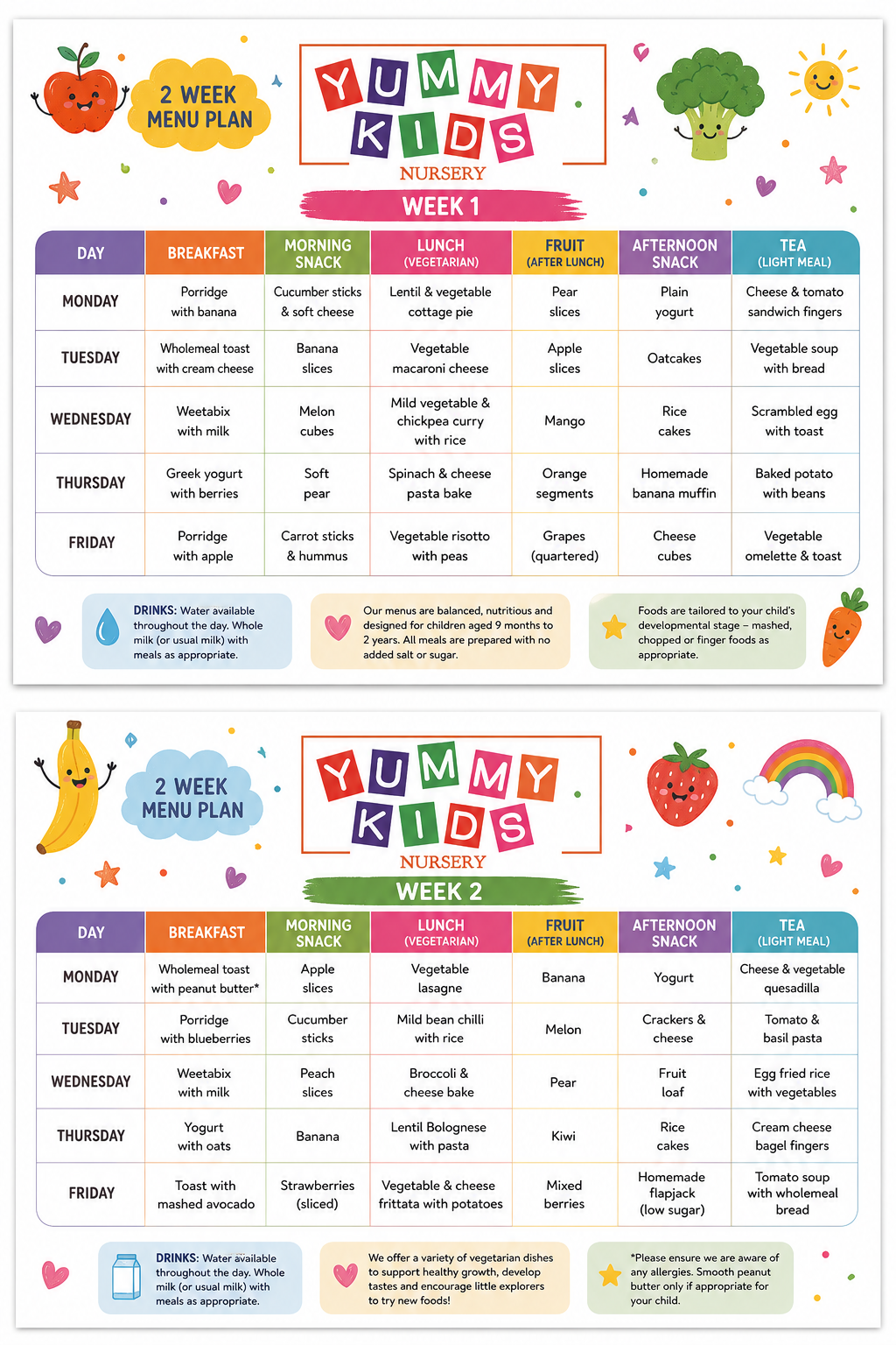 Yummy Kids Nursery two-week food planner
